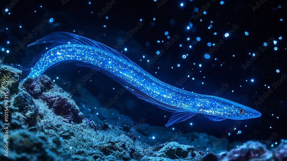 Glowing Deep Sea Cusk Eel in Enchanting Waters Glowing Deep Sea Cusk Eel in Enchanting Waters