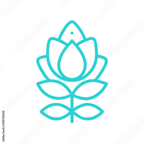 Vector icon of a healing wellness flower in turquoise color on a clean background
