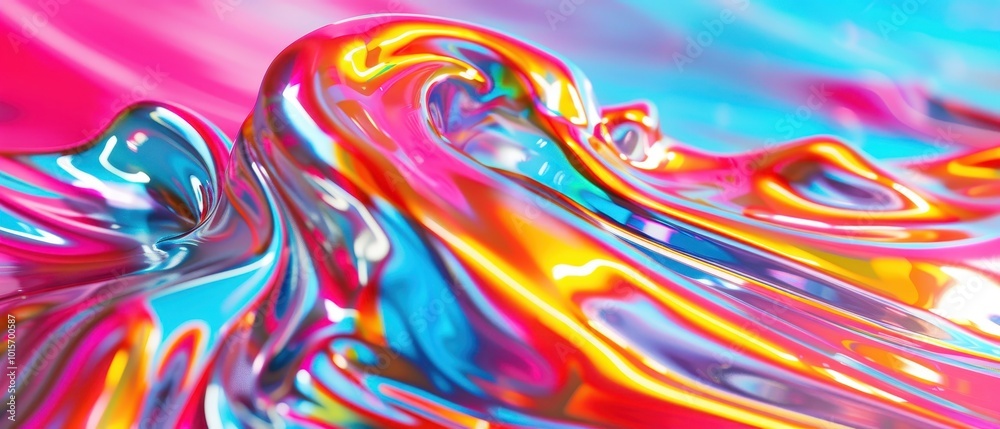 Fototapeta Vibrant Fluidity, an immersive 3D abstract composition showcasing dynamic shapes and a glossy car paint texture, radiating energy and color in a captivating visual experience.