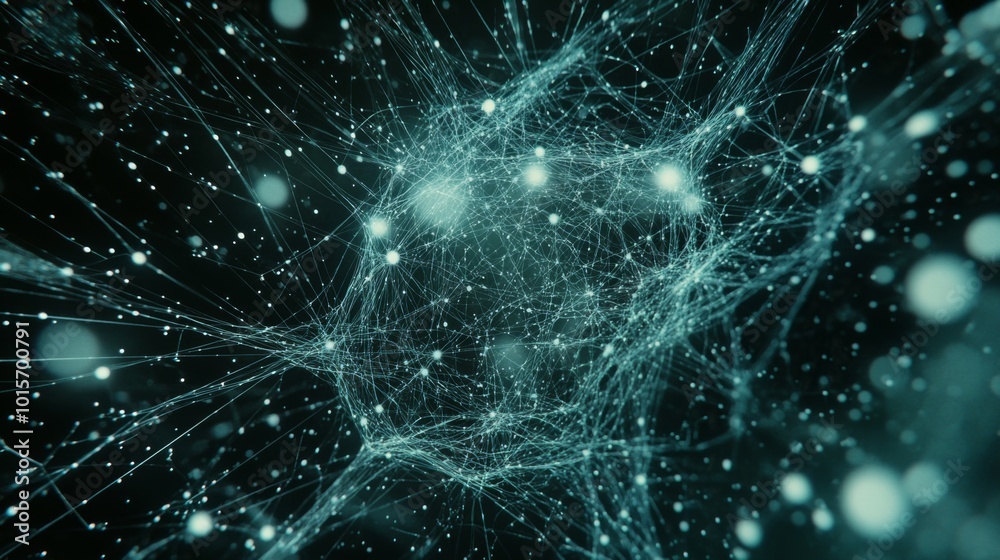 Fototapeta premium Abstract Blue Web of Interconnected Points and Lines