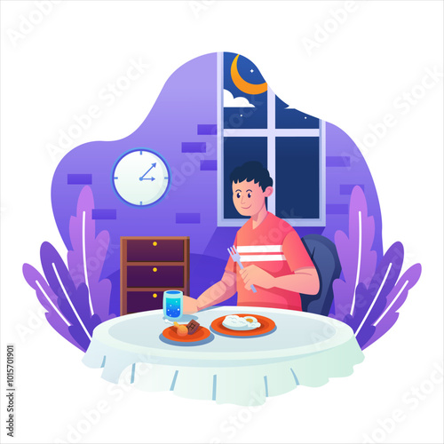 Pre-dawn Meal Illustration using modern style vector view