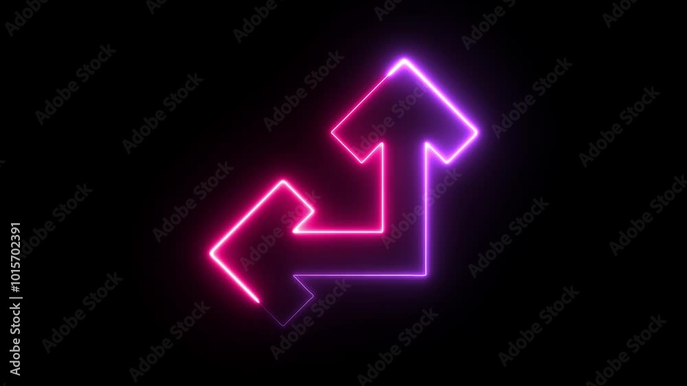 Neon arrow symbol icon. The purple-colored arrow points up, left. Flashing neon icon to the download arrow. Directional sign. neon arrow sign