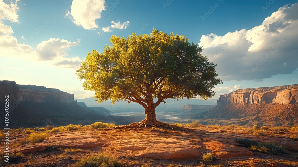 A single tree in Utah's Arches National Park symbolizes resilience in the stark, dry desert. A single tree in Utah's Arches National Park symbolizes resilience in the stark, dry desert.