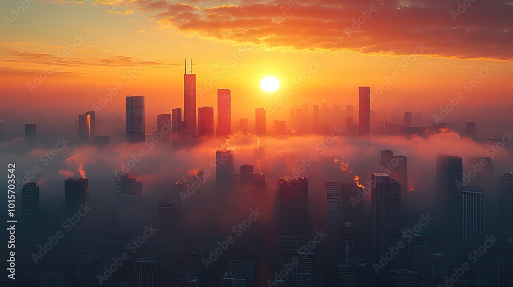 A smog-covered cityscape emerges at sunrise, highlighting the severe air quality problems in urban areas. A smog-covered cityscape emerges at sunrise, highlighting the severe air quality problems in urban areas.