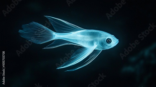 Ghostly Fish with Glowing Fins in Dark Water