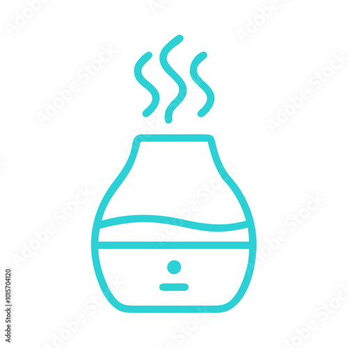 Vector icon of a healing aromatherapy diffuser with steam in turquoise color on a clean background
