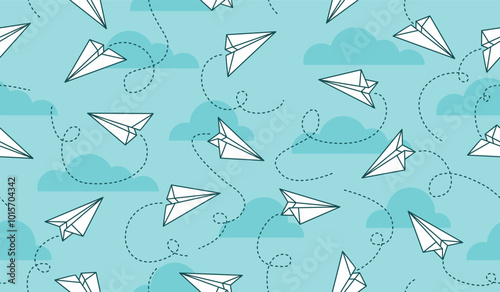 Cute paper planes pattern background vector design