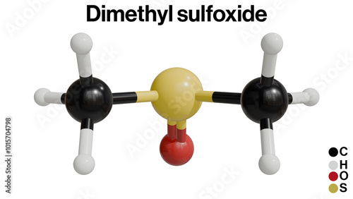 3D Illustration of Chemical Structure of Dimethyl Sulfoxide (DMSO) on White Background: A Detailed Representation of Molecular Arrangement photo