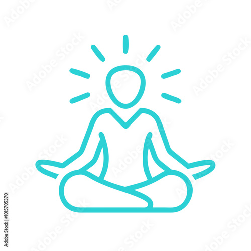 Vector icon of a healing spiritual guide meditating in turquoise color on a clean background
