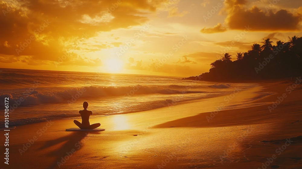 Silhouette of a person sitting on a beach at sunset. Silhouette of a person sitting on a beach at sunset.