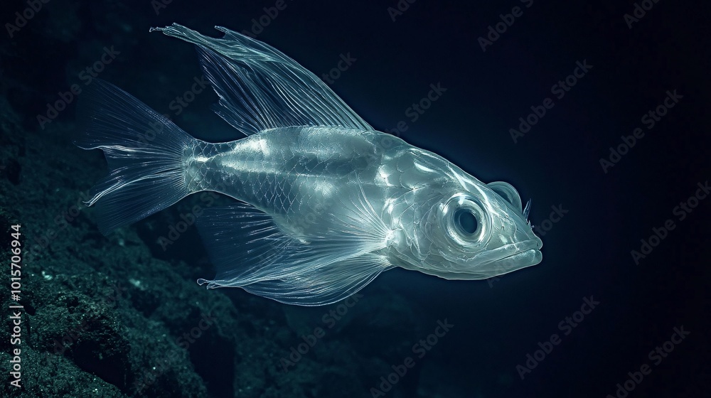 Fototapeta premium Ethereal Hatchetfish Swimming in Dark Waters