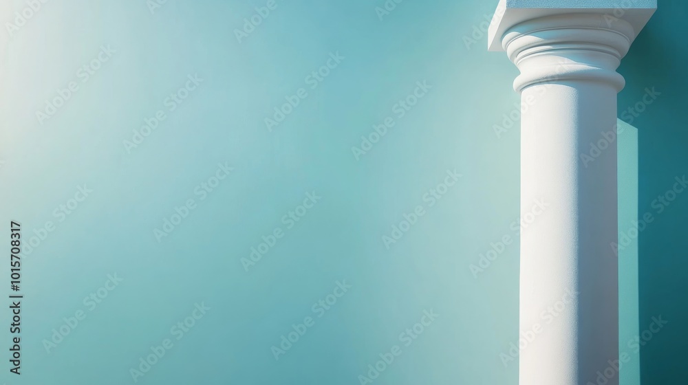 The smooth, refined lines of a white column stand prominently against a soft pastel blue backdrop, highlighting minimalist design and symmetry with ample space for text The smooth, refined lines of a white column stand prominently against a soft pastel blue backdrop, highlighting minimalist design and symmetry with ample space for text