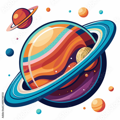 Saturn icon, Saturn with sparkle silhouette, cosmos and planet, Saturn silhouette vector illustration