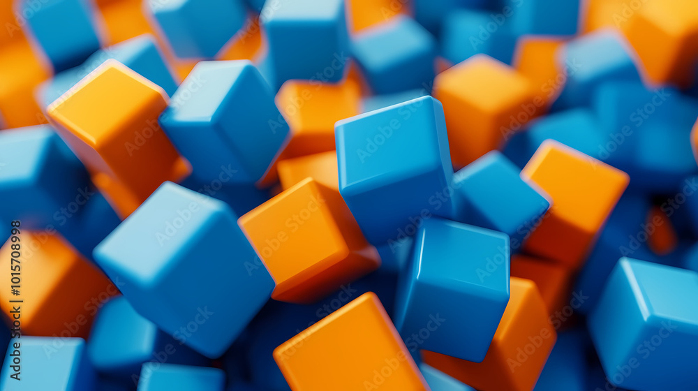 Geometric arrangement of blue and orange cubes Geometric arrangement of blue and orange cubes