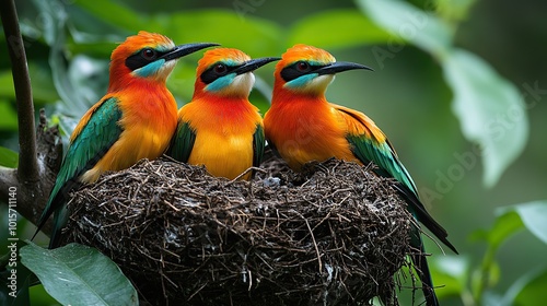 A group of red-throated bee-eaters busily tend to their nests in Murchison Falls National Park, Uganda, a region endangered by oil drilling. photo
