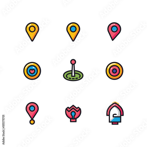 Set pin map logo cute vector icon illustration style