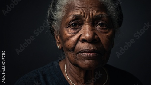Side-Lit Portrait of a Sad-Eyed Elderly Black Woman
