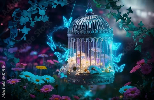 Enchanted Butterfly Cage in a Dreamy Garden
