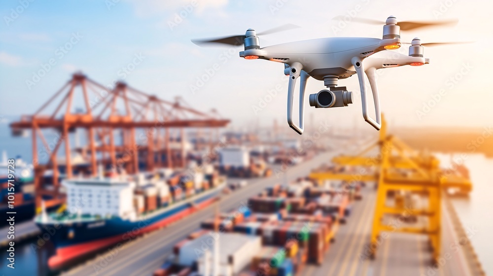 Drone Capturing View Over Industrial Port Area Drone Capturing View Over Industrial Port Area