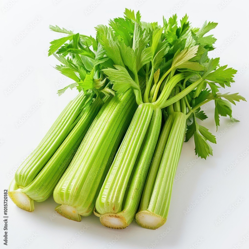 Obraz premium a bunch of celery sitting on top of a white table