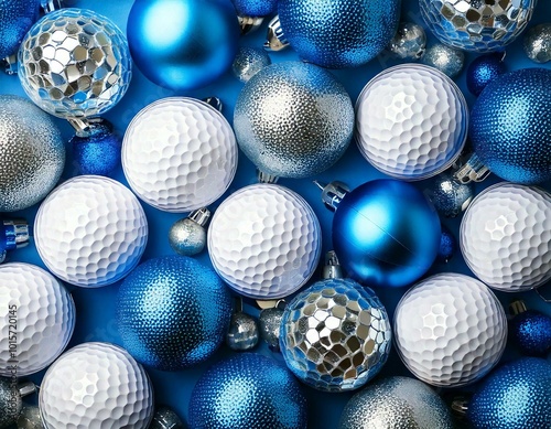 Christmas and golf ball background, winter holiday sports and golfing background photo