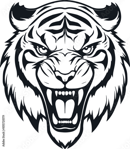 The head of a ferocious tiger. silhouette, vector, illustration, image.
