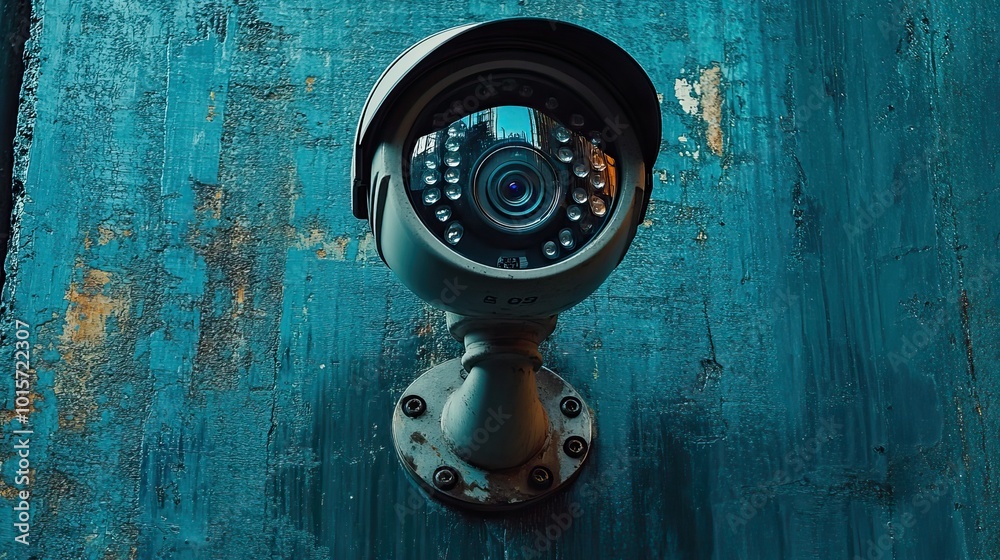A modern security camera installed on a building wall, emphasizing contemporary surveillance technology. A modern security camera installed on a building wall, emphasizing contemporary surveillance technology.
