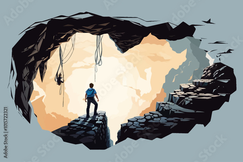 abyss Climbing rock mountains illustration