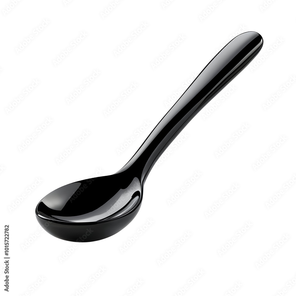 A glossy black spoon isolated on a white background, perfect for culinary presentations and food styling. A glossy black spoon isolated on a white background, perfect for culinary presentations and food styling.