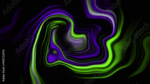 Abstract Smooth Animation Color Wavy. Concept Multicolor Liquid Pattern. Trendy Colorful Fluid Abstraction Flow. Purple Green Wavy Reflection Surface Macro. Beautiful Colored Texture