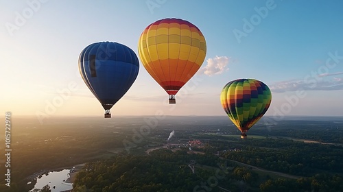 Colorful Hot Air Balloons Captured by Drone Above Landscape