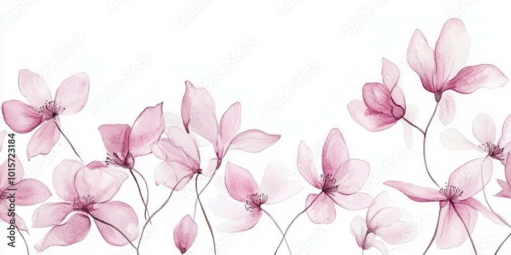 Watercolor pink flowers on a white background create a delicate floral pattern, showcasing the beauty of nature. This hand-painted artwork features romantic pink blossoms and a botanical design Watercolor pink flowers on a white background create a delicate floral pattern, showcasing the beauty of nature. This hand-painted artwork features romantic pink blossoms and a botanical design