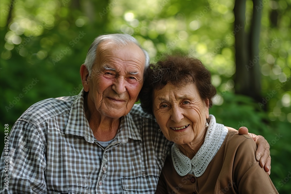 Portrait of a happy senior couple in the park. Selective focus. Portrait of a happy senior couple in the park. Selective focus.