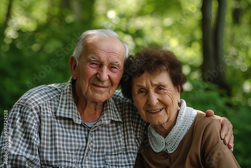 Portrait of a happy senior couple in the park. Selective focus.