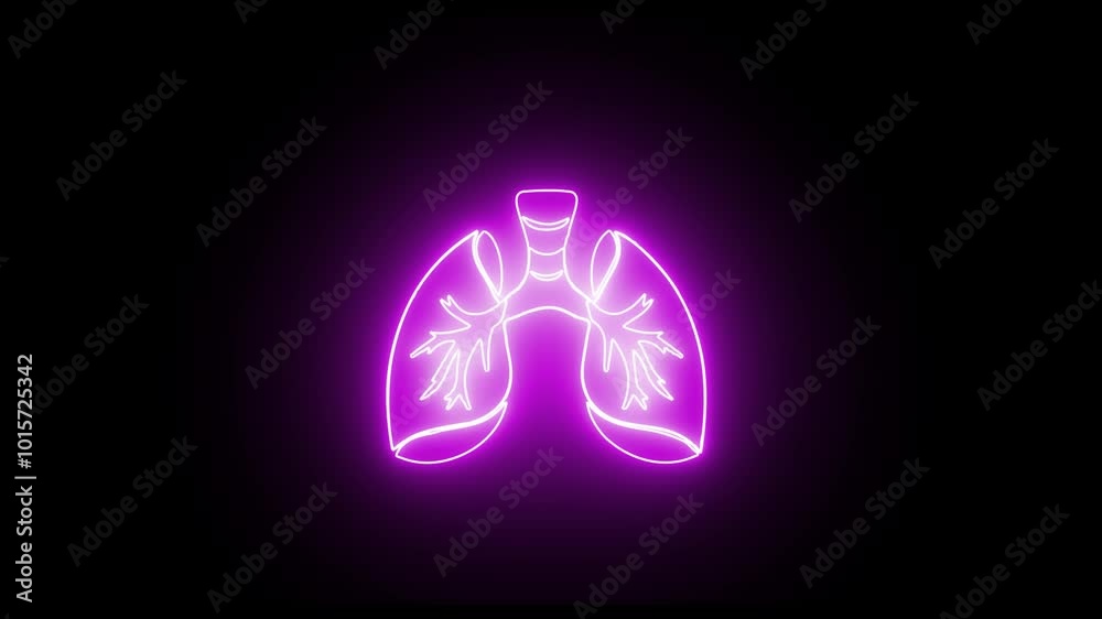 glowing Neon of human lungs animation. Glowing line Disease lungs icon isolated on black background. Human lungs looping glowing Neon of human lungs animation. Glowing line Disease lungs icon isolated on black background. Human lungs looping