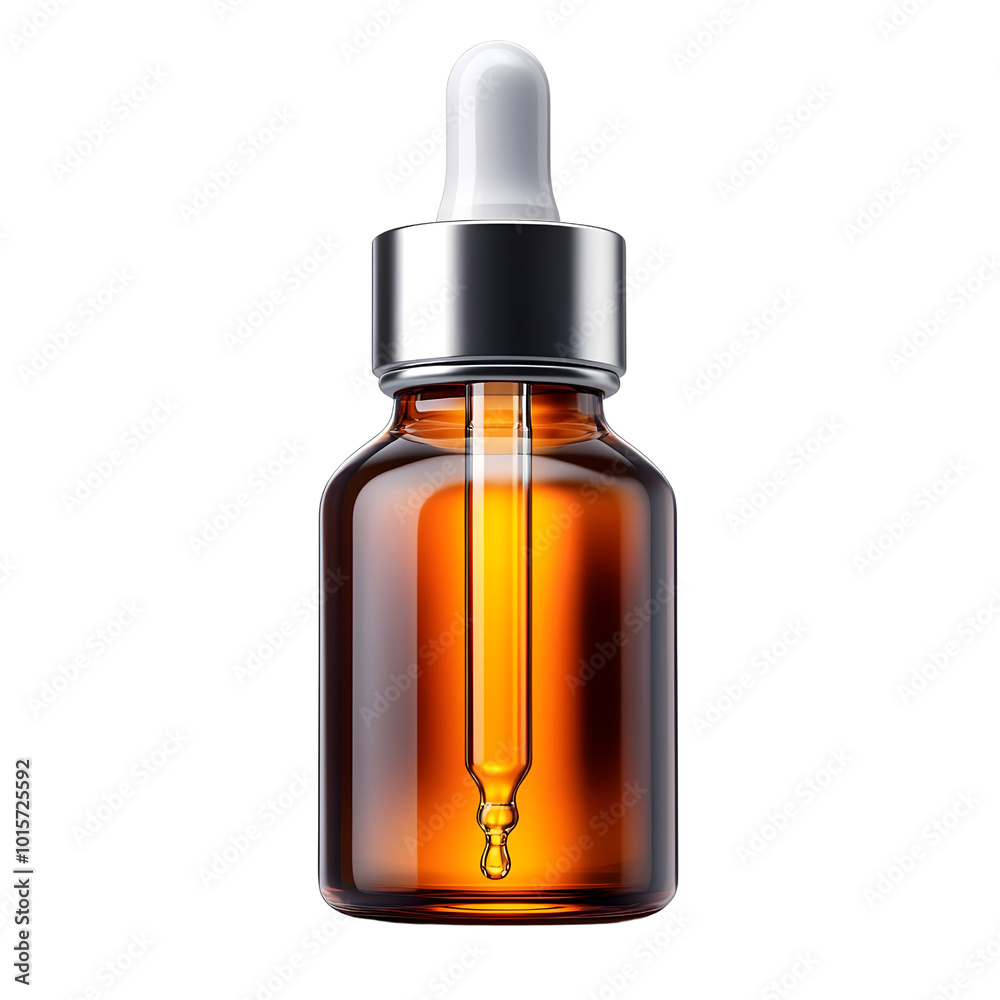 Glass dropper bottle with amber liquid, perfect for skincare or essential oil products. Glass dropper bottle with amber liquid, perfect for skincare or essential oil products.