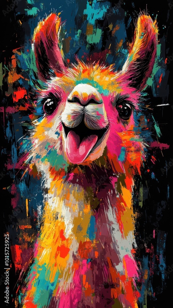 Alpaca illustrated in Abstract Expressionism style, using bold, dynamic strokes and vivid colors to express its playful and unique nature. Alpaca illustrated in Abstract Expressionism style, using bold, dynamic strokes and vivid colors to express its playful and unique nature.