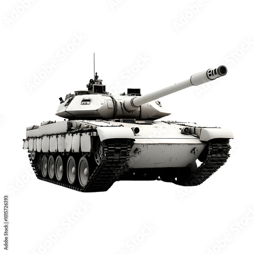 Realistic military tank on a white isolated background.