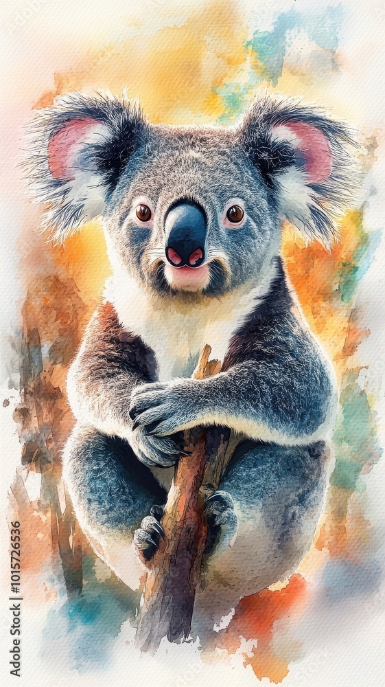 A koala illustrated in soft watercolor style, with delicate brushstrokes and vibrant, natural colors. A koala illustrated in soft watercolor style, with delicate brushstrokes and vibrant, natural colors.