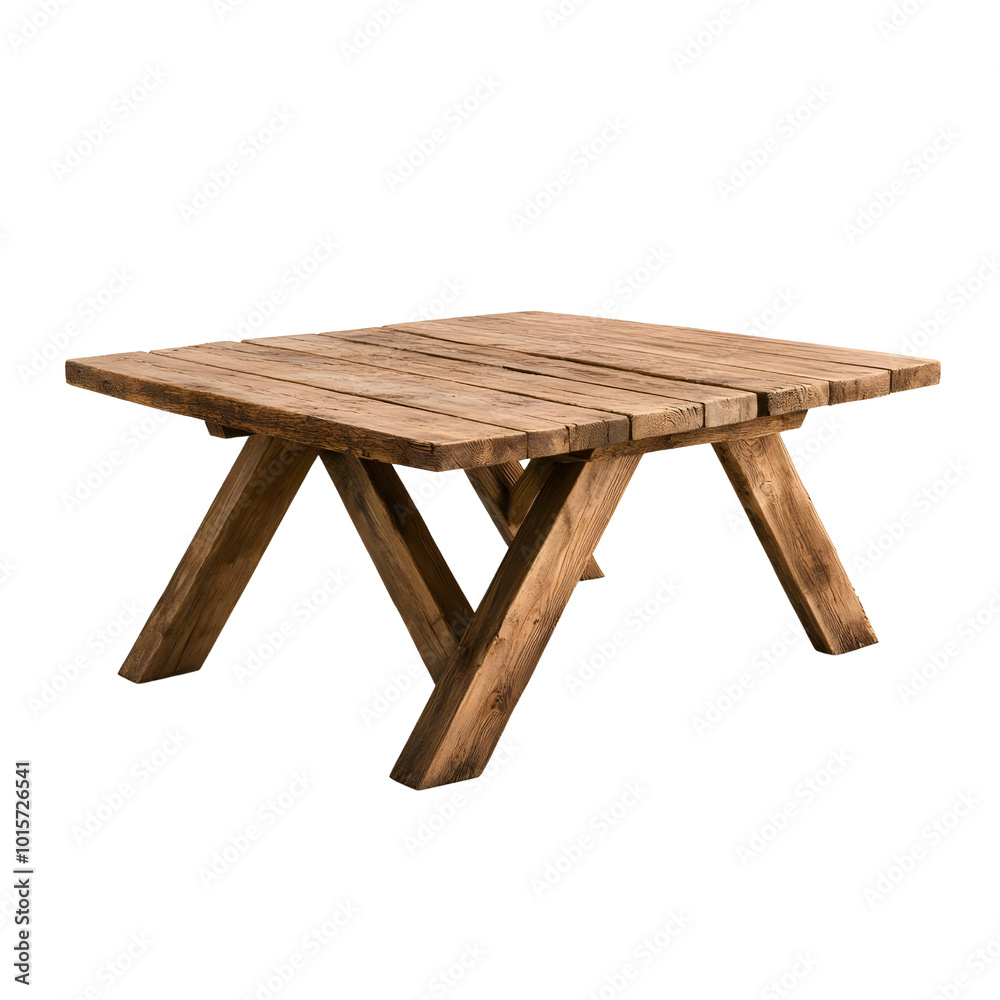 Rustic wooden table on a white isolated background, perfect for outdoor or indoor settings. Rustic wooden table on a white isolated background, perfect for outdoor or indoor settings.