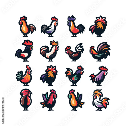 Set chicken logo cute vector icon illustration style