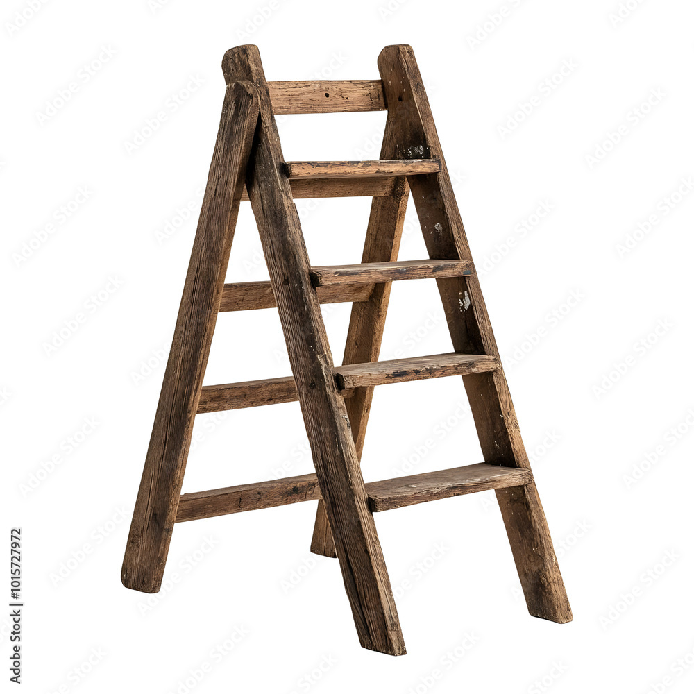 Wooden ladder with five steps, isolated on a white background, perfect for construction and DIY projects. Wooden ladder with five steps, isolated on a white background, perfect for construction and DIY projects.