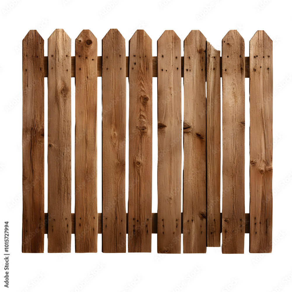 Wooden picket fence panel with a rustic appearance on a white isolated background. Wooden picket fence panel with a rustic appearance on a white isolated background.