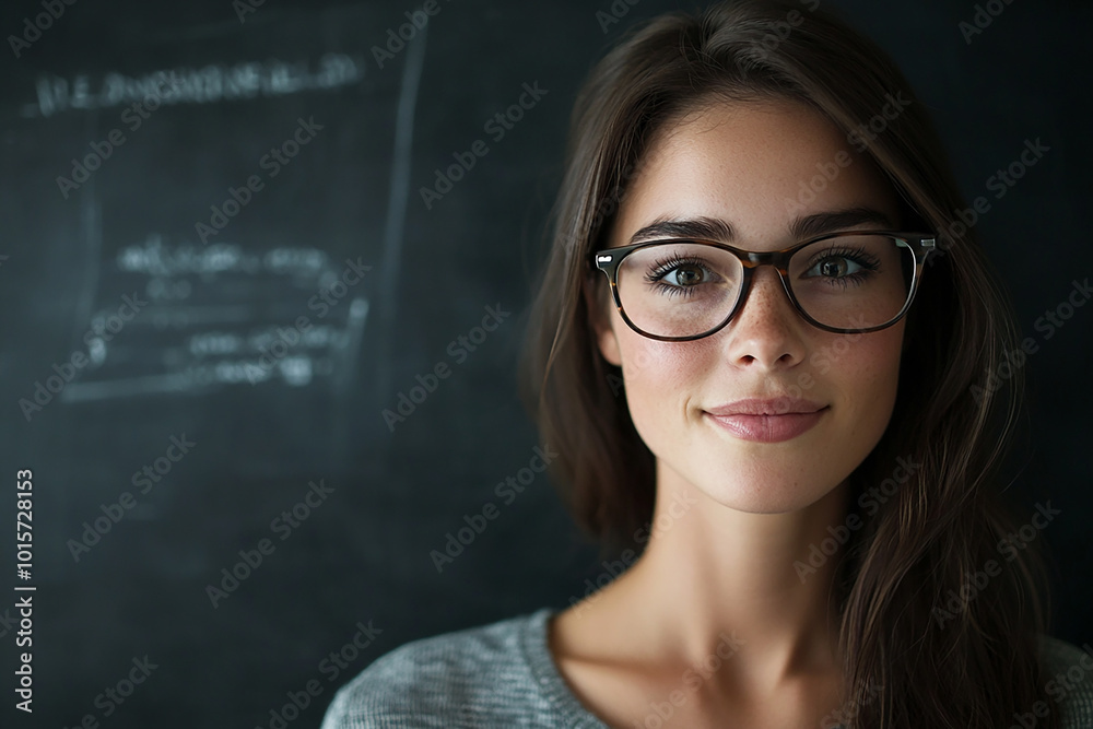Female teacher wearing glasses, female face close-up Female teacher wearing glasses, female face close-up