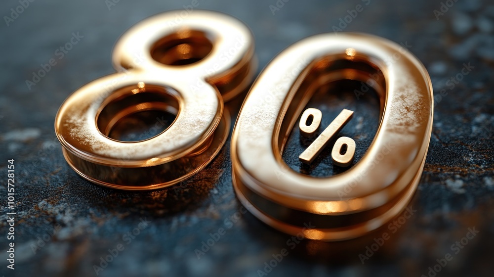 3D rendering of the number 80% in a metallic style. 3D rendering of the number 80% in a metallic style.