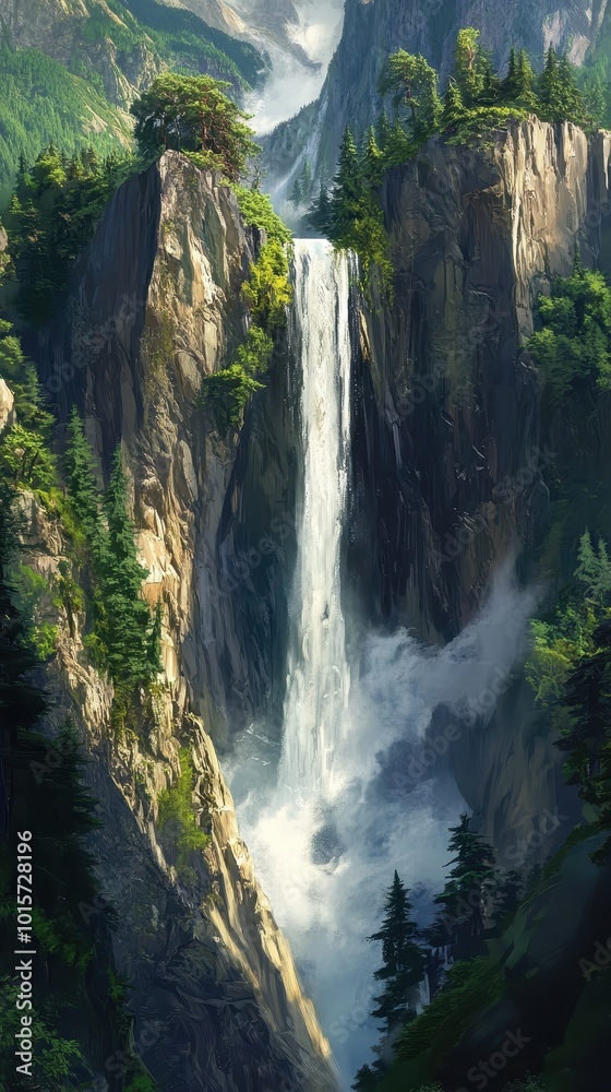 Fantastic panoramic view of the majestic waterfall Fantastic panoramic view of the majestic waterfall