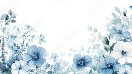 watercolor floral border, pale blue and white flowers, pale watercolour background, hand painted, dreamy