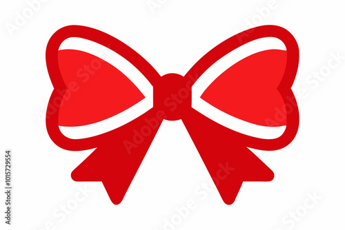 Red bow ribbon icon vector, gift ribbon decoration, christmas box decor