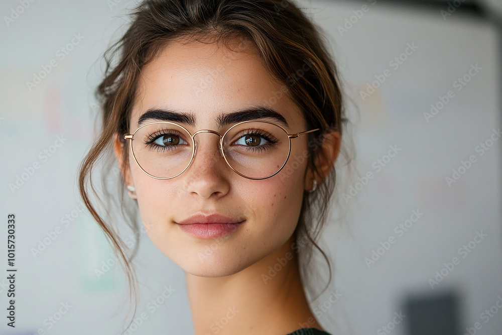 Female teacher wearing glasses, female face close-up Female teacher wearing glasses, female face close-up