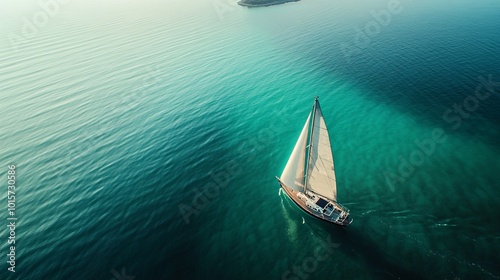 Sailboat on Calm Turquoise Sea at Dusk